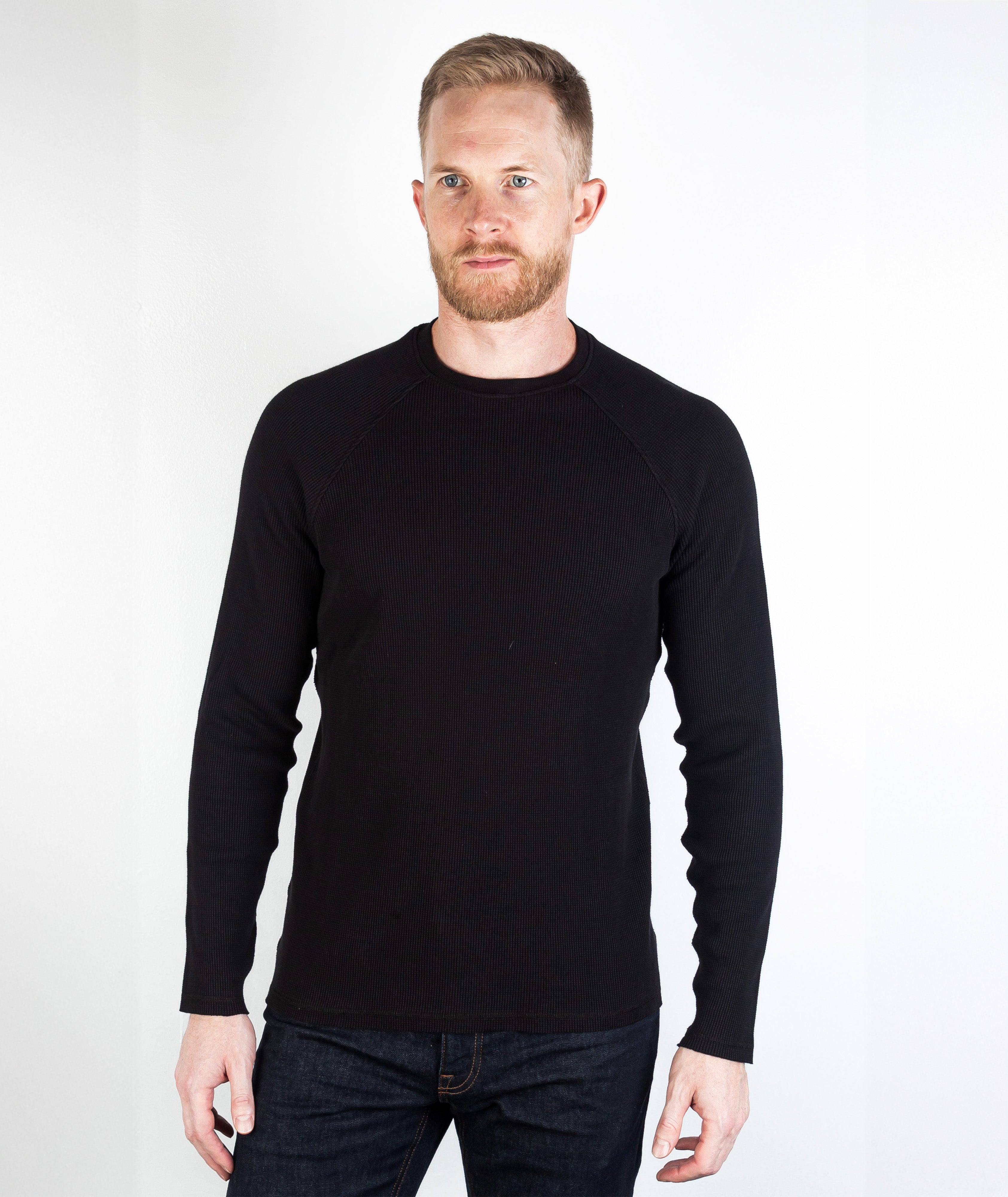 Rogan Long Sleeve Waffle Shirt Black