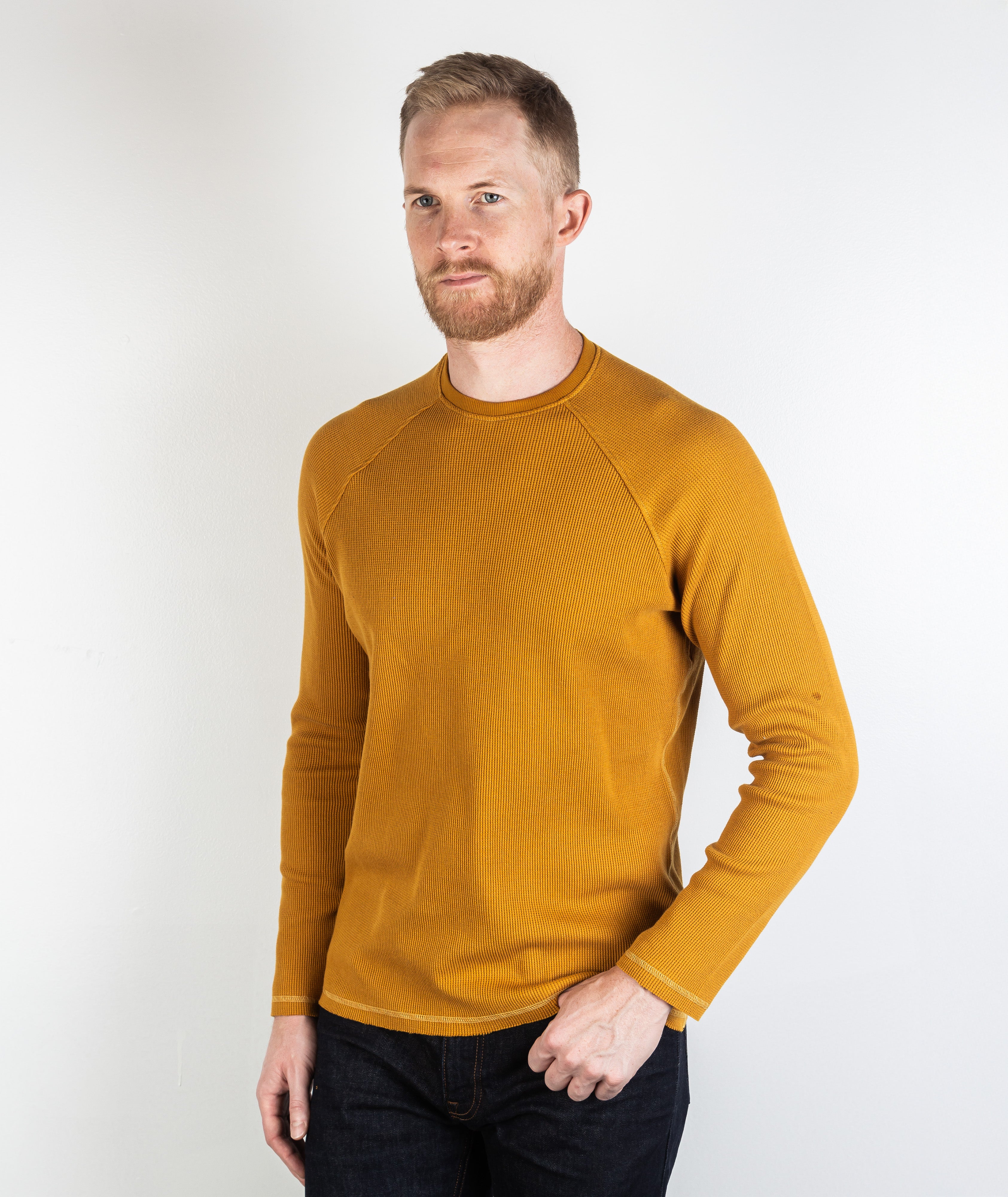 Rogan Long Sleeve Waffle Shirt Mustard