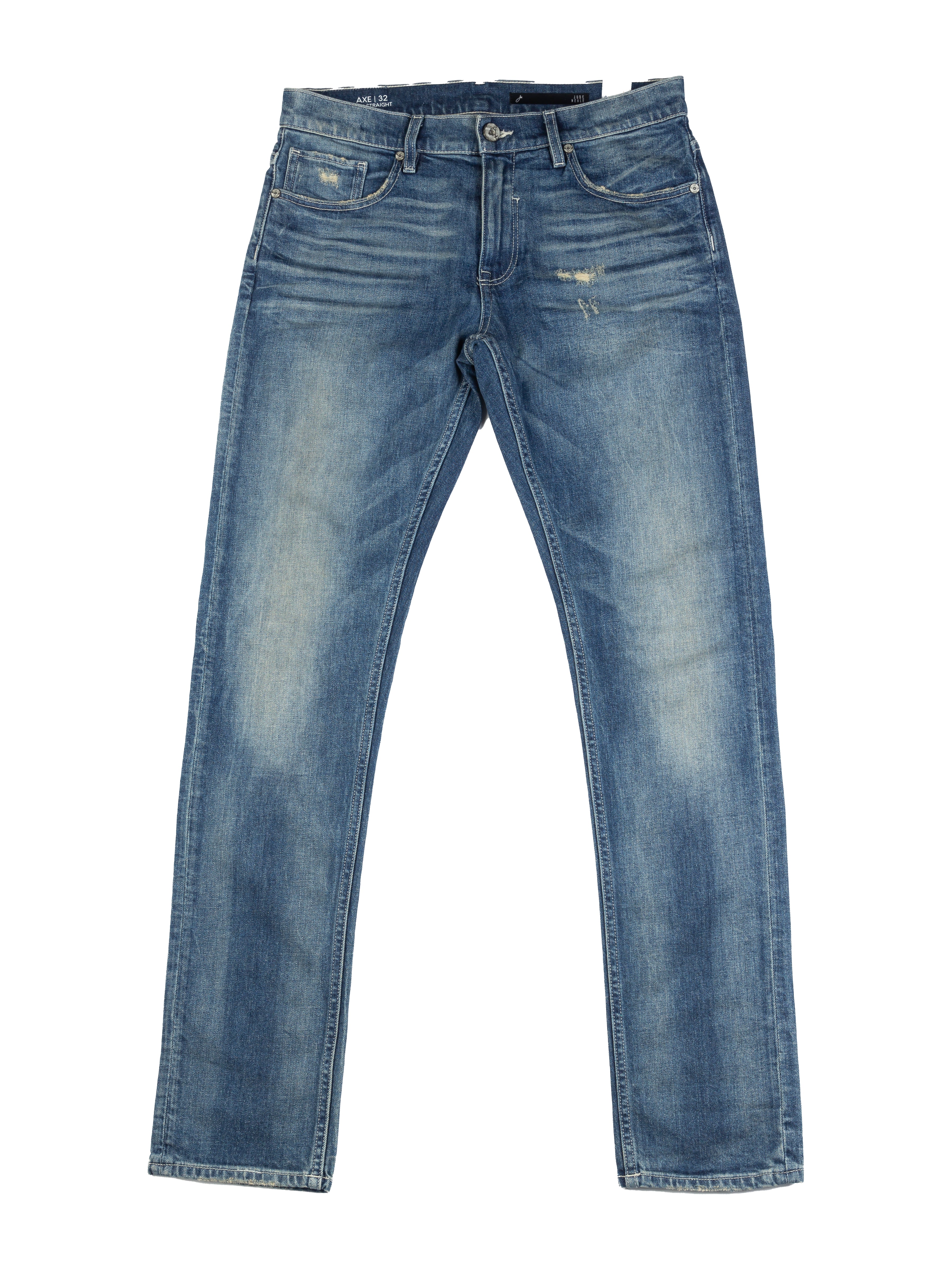 Unfolded flat lay of Axe Lazuli Slim Straight Comfort Fit Jeans showcasing the classic slim straight silhouette.