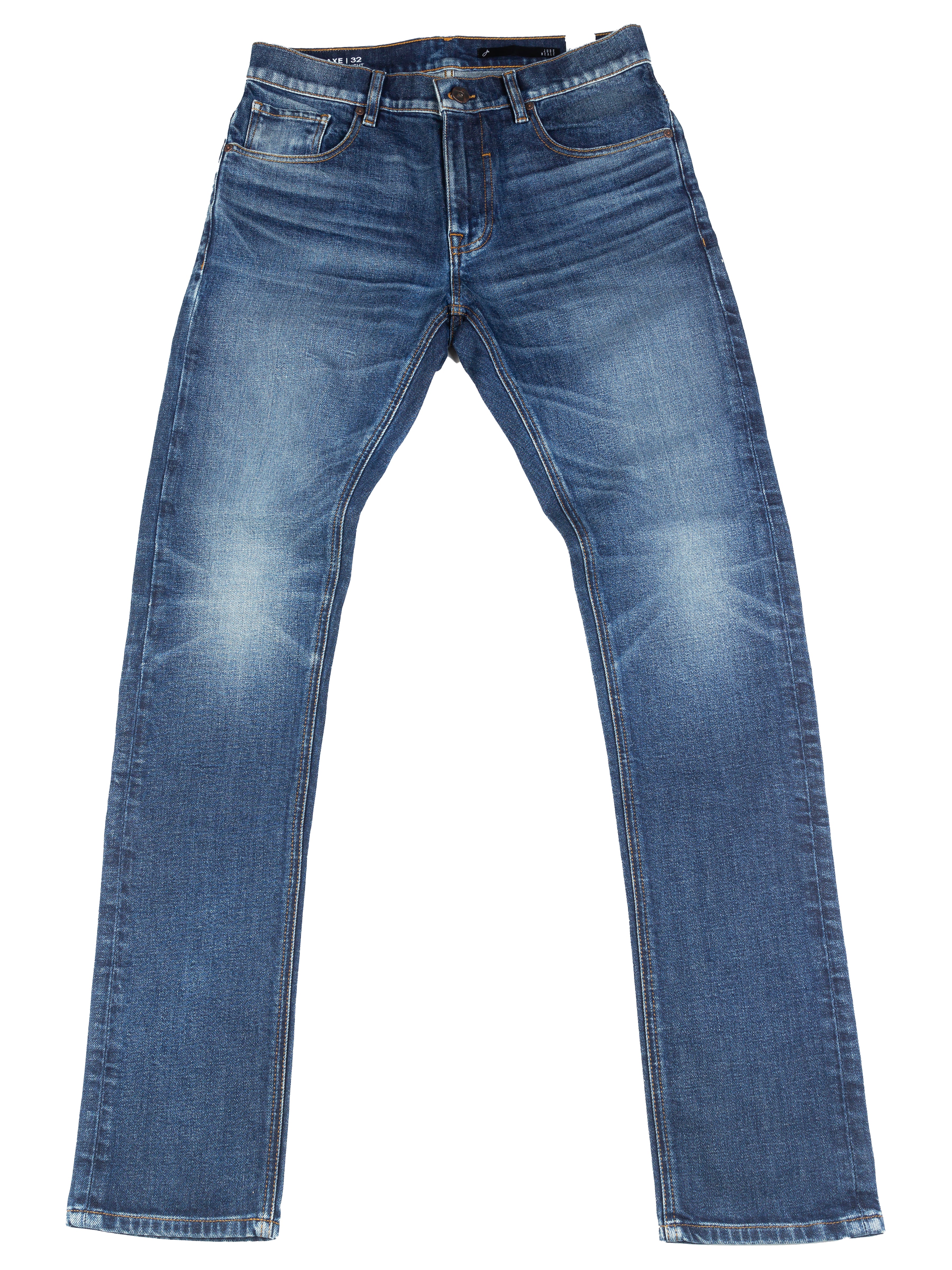 Axe Oxford Slim Straight Comfort Fit Jeans in an unfolded flat lay, highlighting their premium Italian denim, sustainable materials, and eco-friendly air-washed finish.