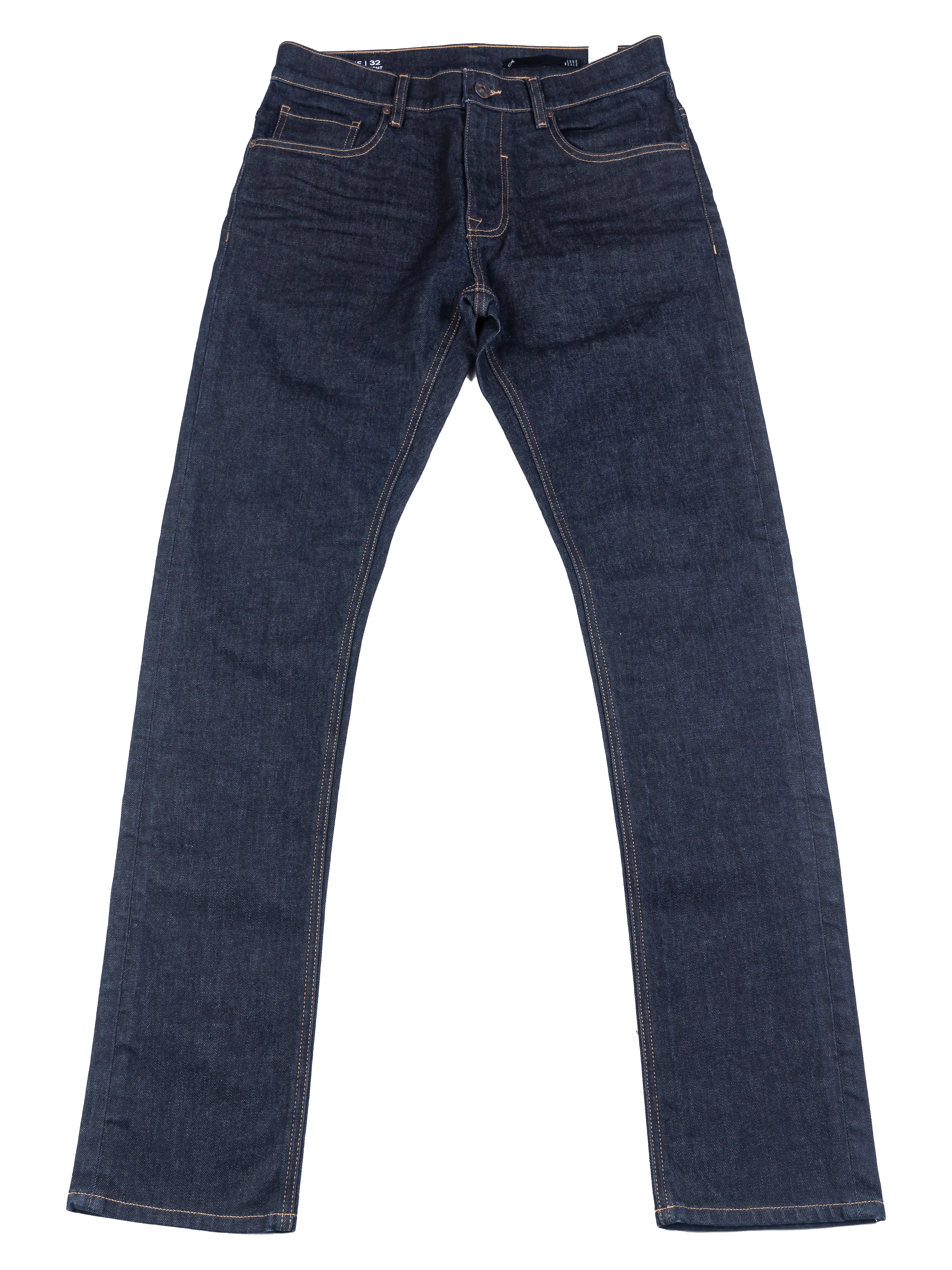 Axe Raw Slim Straight Comfort Fit Jeans in an unfolded flat lay, highlighting the artisan aging wrinkles and sleek slim fit of premium Italian denim.