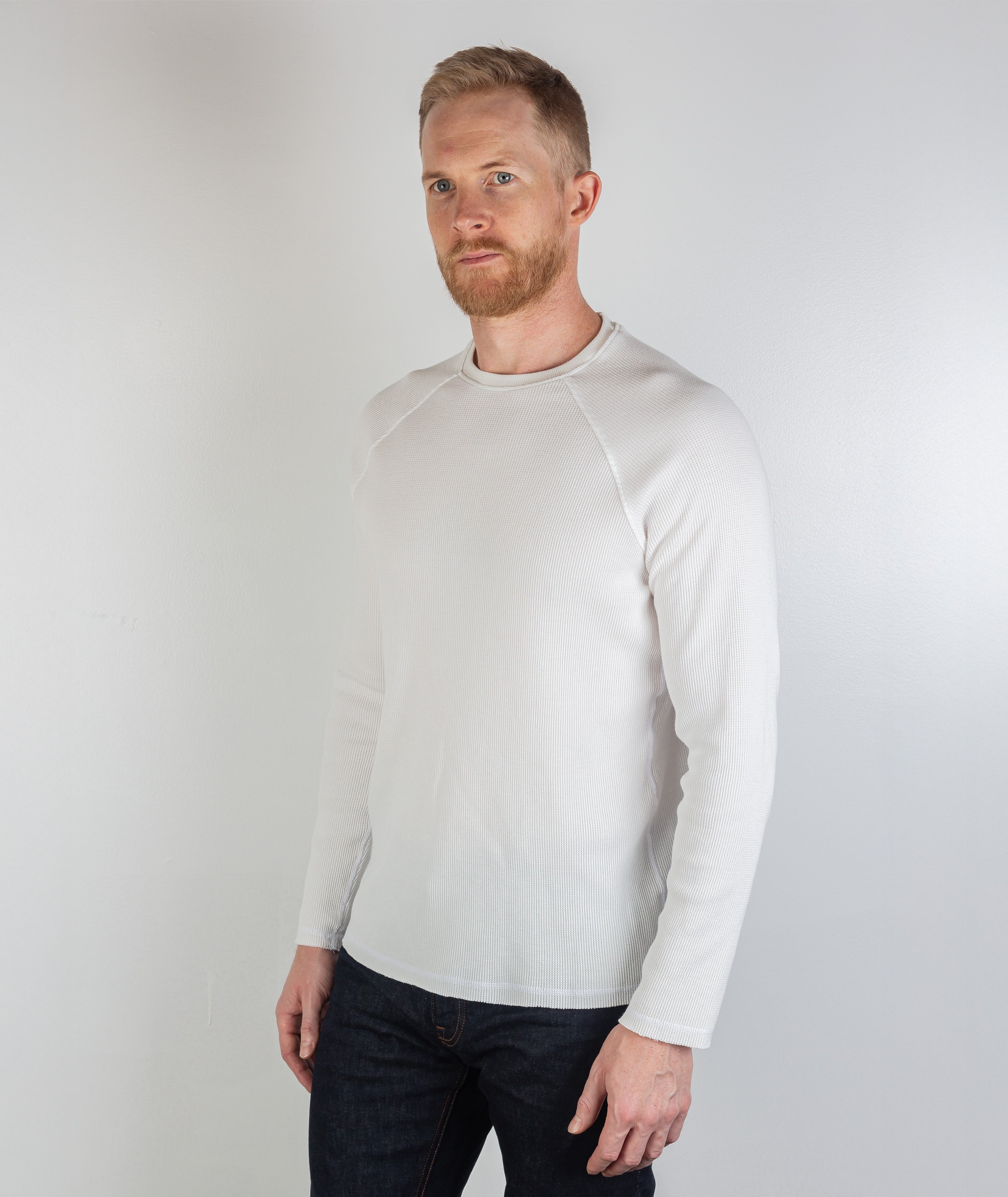 Rogan Long Sleeve Waffle Shirt White