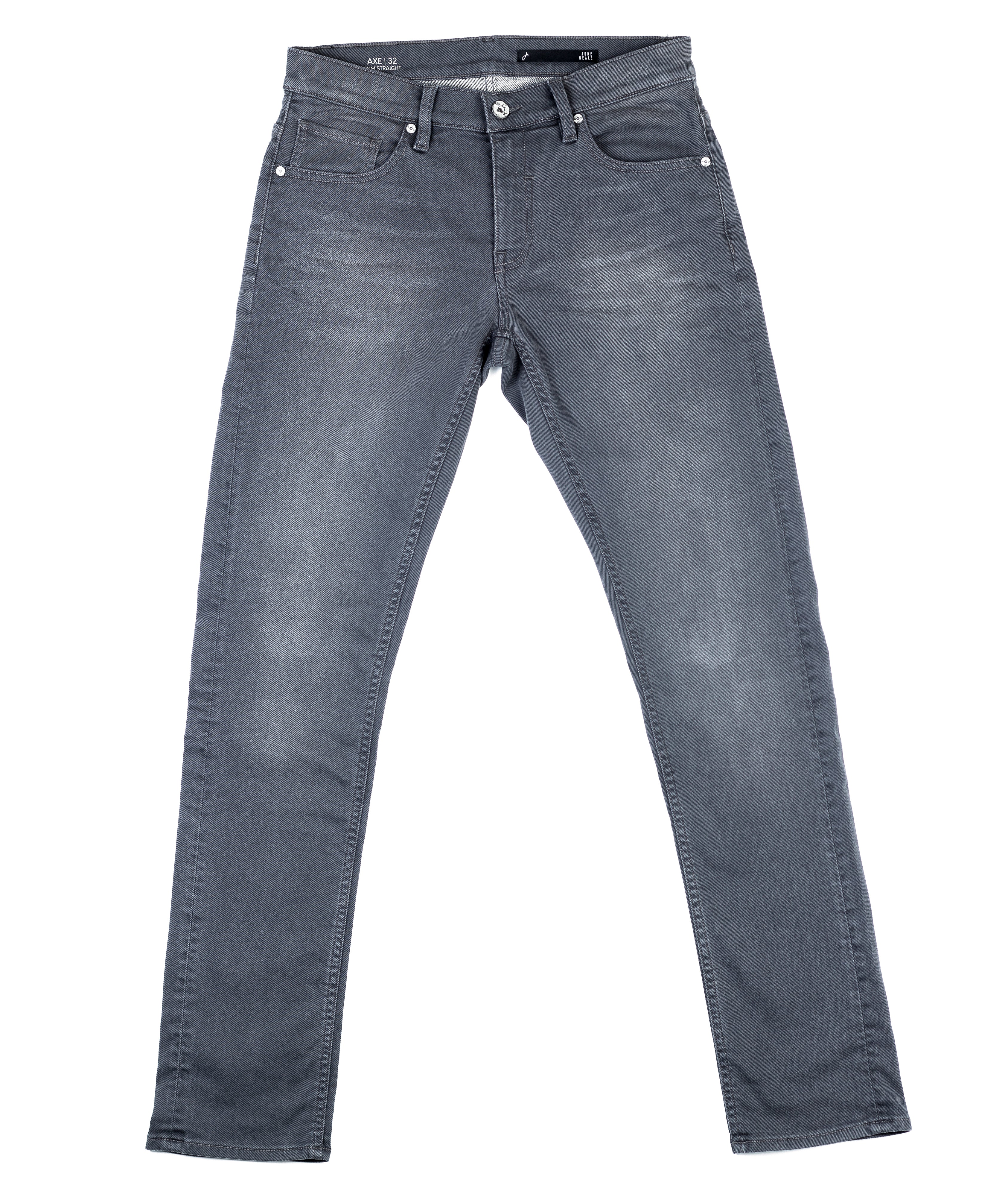 Axe Ash Slim Straight Comfort Fit Jeans unfolded in a flat lay, highlighting the premium Turkish denim, stitching, and luxurious finish.