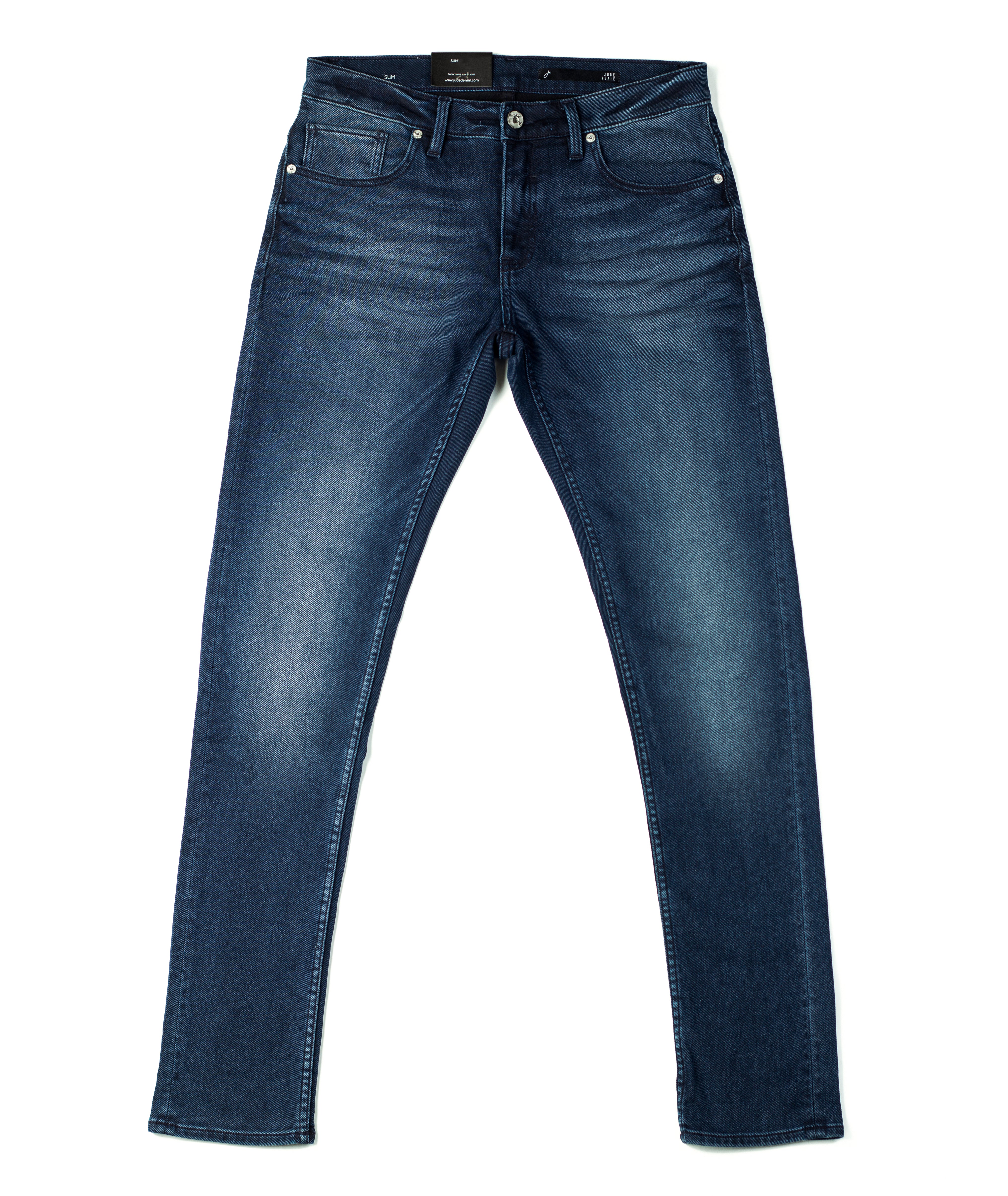 Axe Noche Slim Straight Comfort Fit Jeans in an unfolded flat lay, highlighting the luxurious Turkish denim and sustainable materials used in the design.