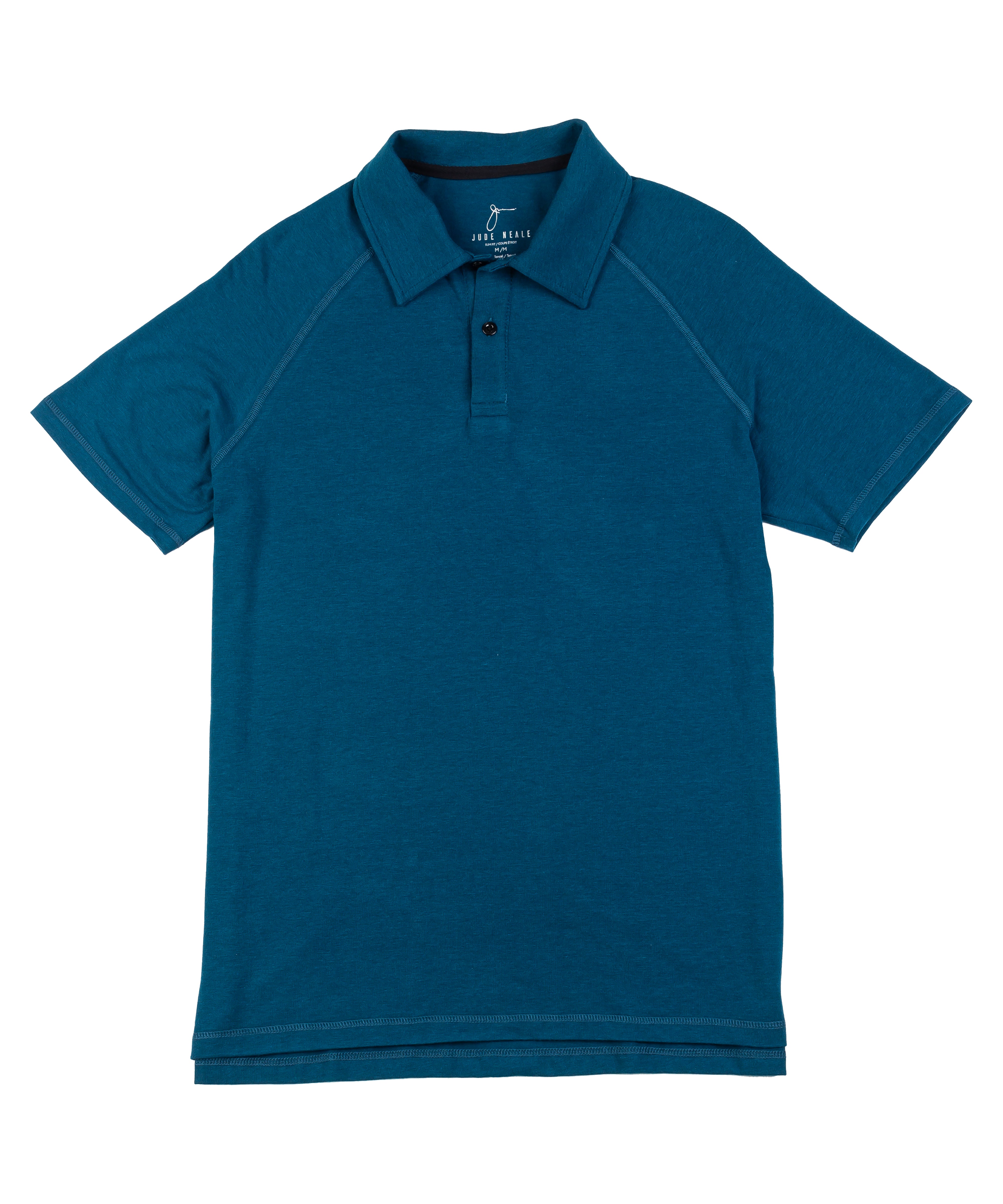 Moroccan Blue Jesse Slim Fit Polo in a flat lay, showcasing its sharp fit and vibrant hue.