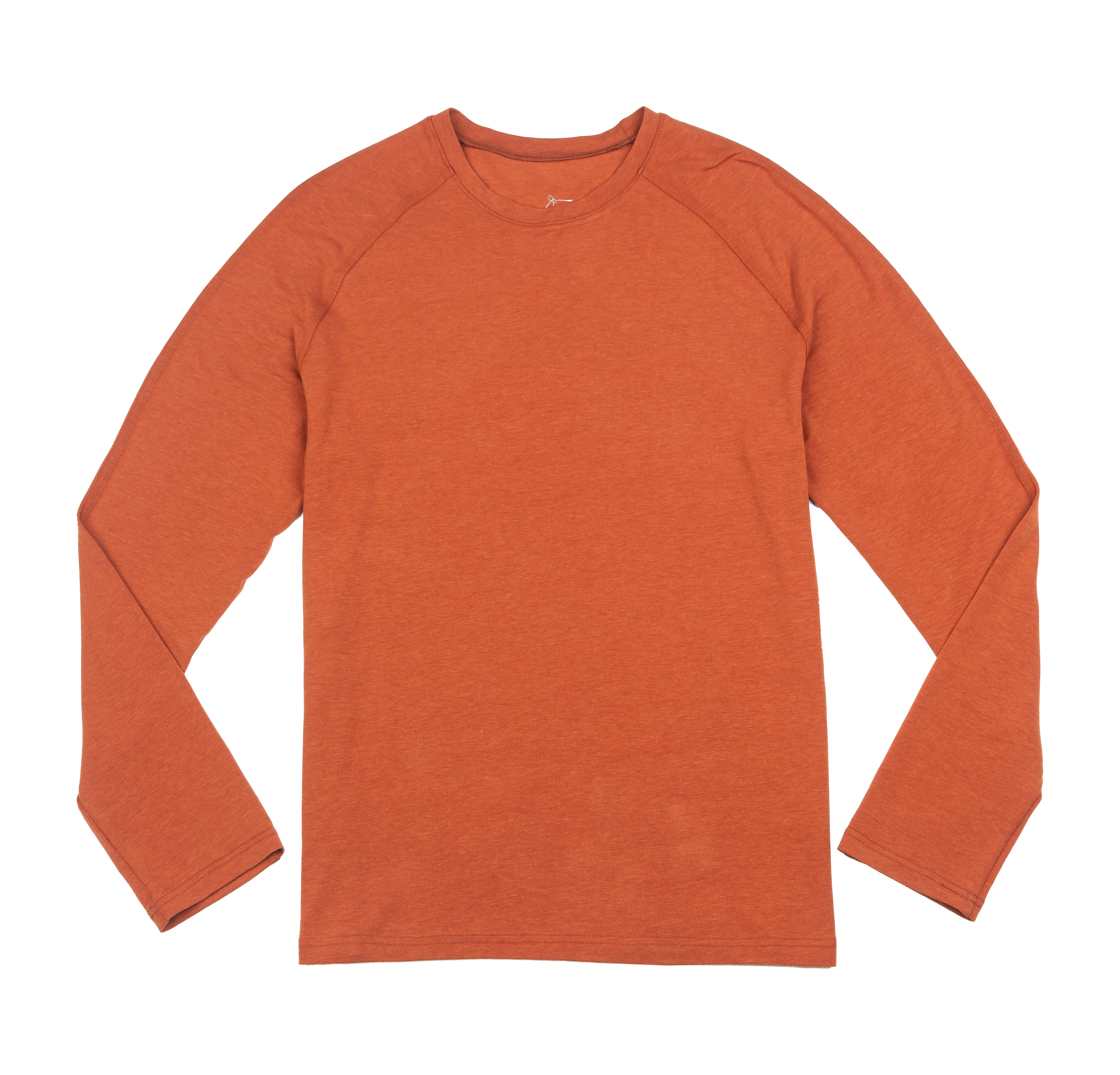 Rust Kip Long Sleeve Shirt flat lay, showcasing its warm, rich color and clean design.